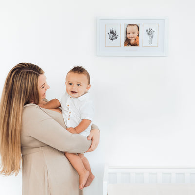 baby prints photo frame with beige mat