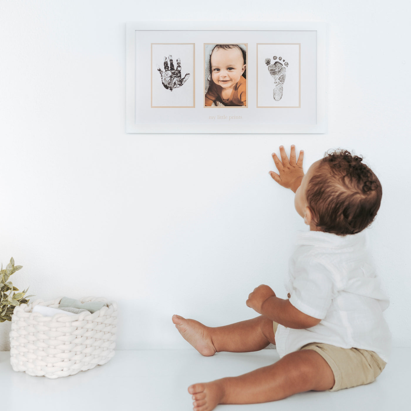 baby prints photo frame with beige mat