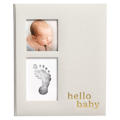 hello baby gray linen baby book
