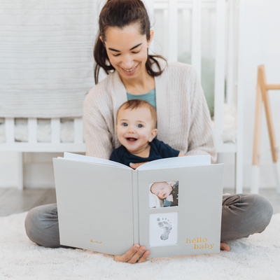 hello baby gray linen baby book